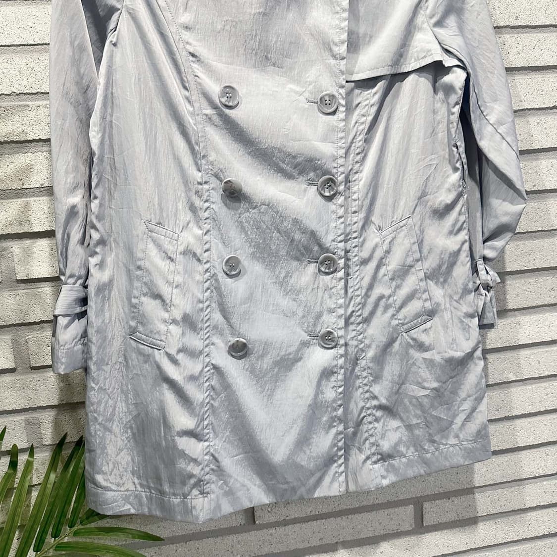 JPN VINTAGE 나일론 더블 트렌치 자켓 소매벨트 디테일 스카이블루 상품이미지4