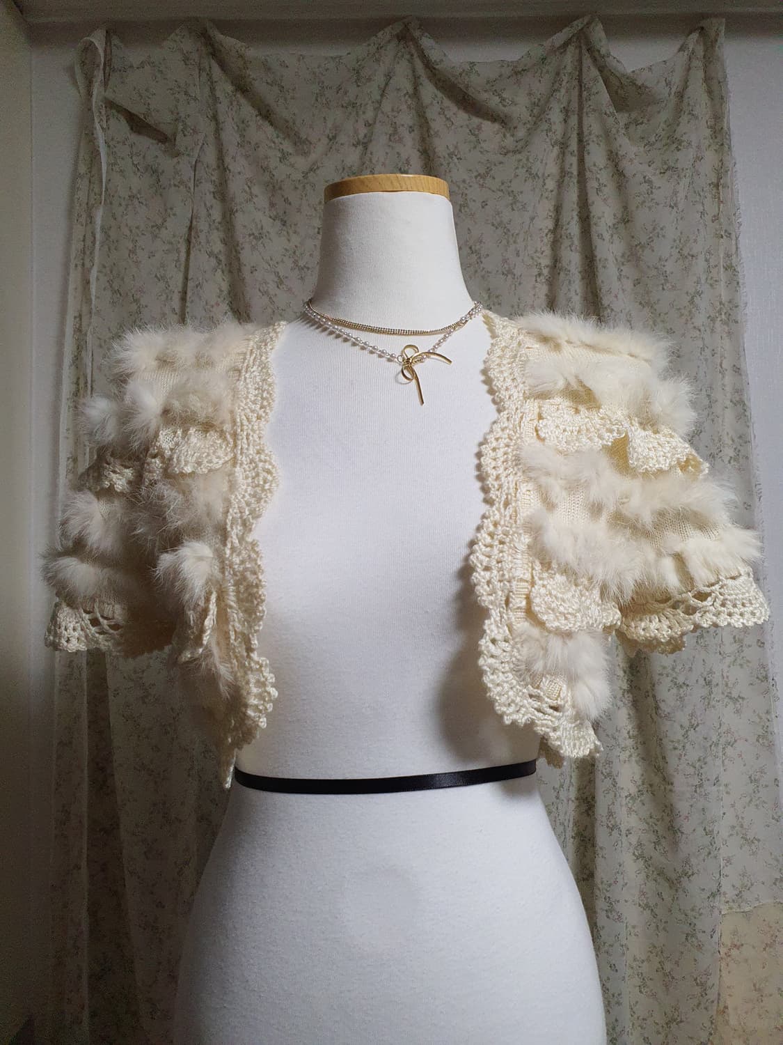 [갸루] 아이보리 퍼 숏 볼레로 가디건 상품이미지1