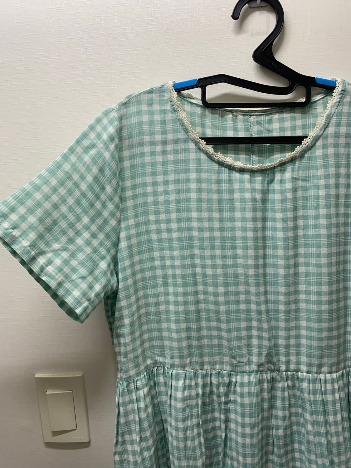 체크 코튼 빈티지 롱 원피스 상품이미지1