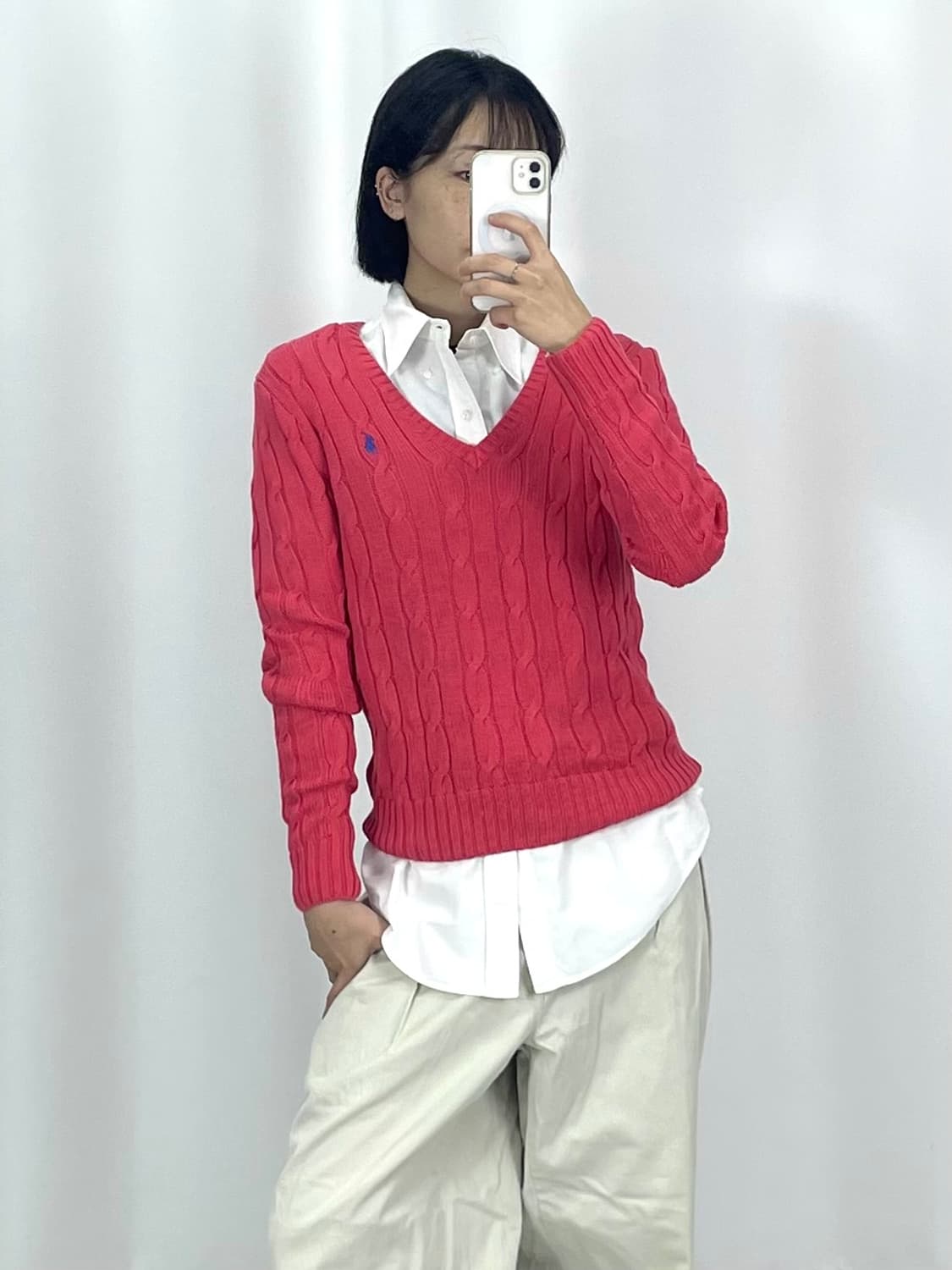 [S]폴로 핫핑크 브이넥 니트CK9760  상품이미지2