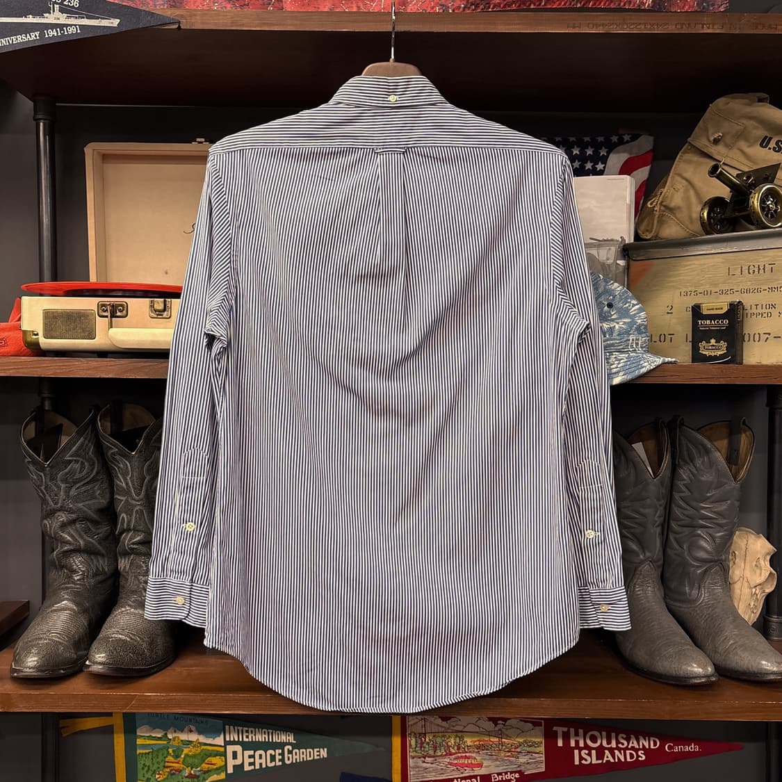 90s 폴로 랄프로렌 슬림핏 스트라이프 버튼다운셔츠 버건디포니 N1100 상품이미지2