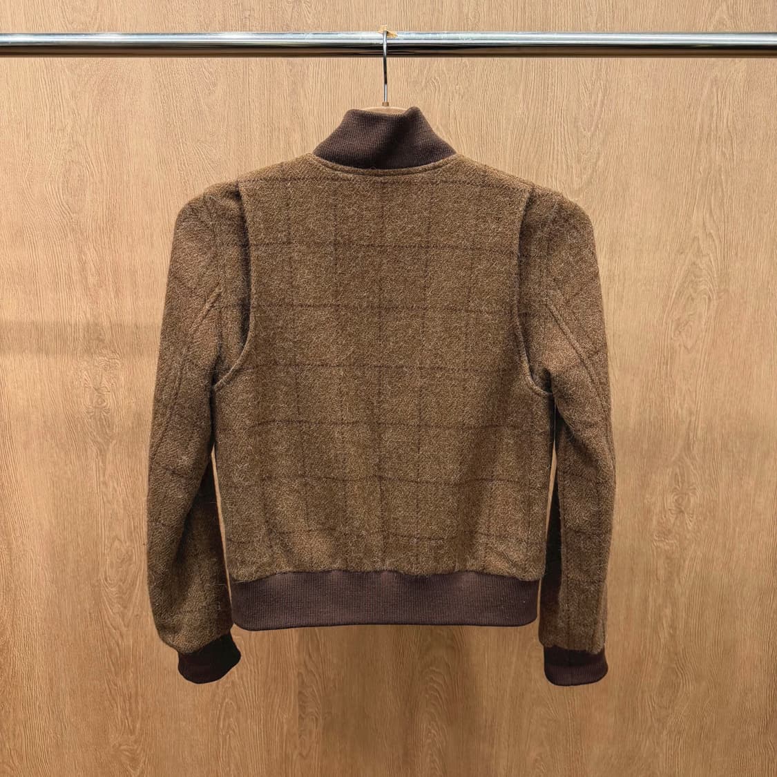 폴로 랄프로렌 하이넥 체크 울 블루종 자켓 플랩 포켓 디테일 브라운 상품이미지3