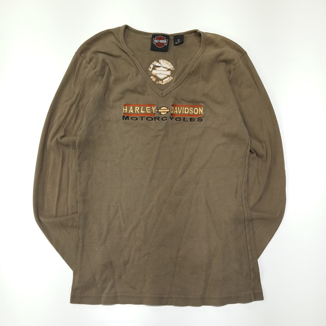 CL564 M 할리데이비슨 00s  미국판 브라운 브이넥 티셔츠 상품이미지1