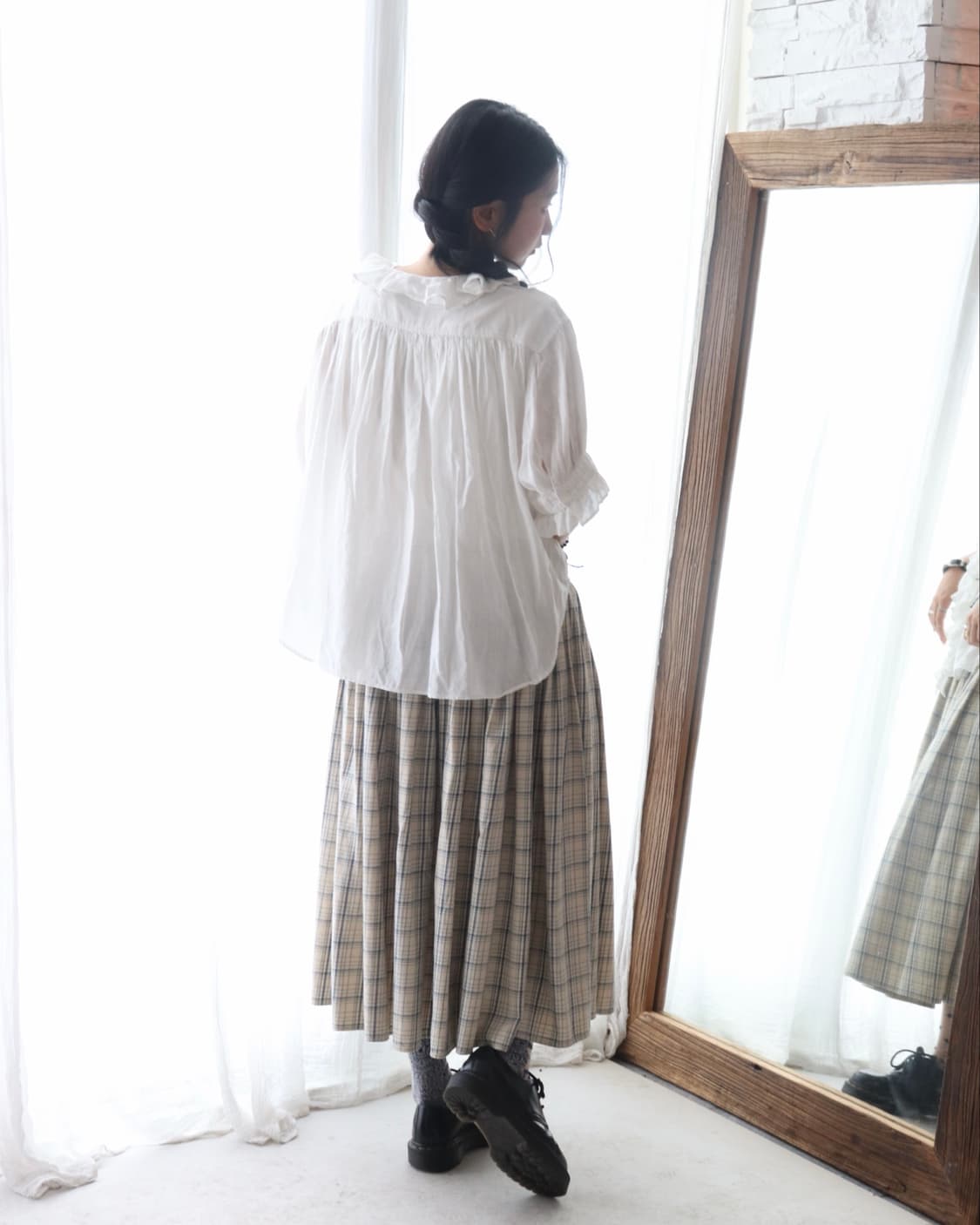 [45rpm] Blue Check Gather Flare Skirt 상품이미지6
