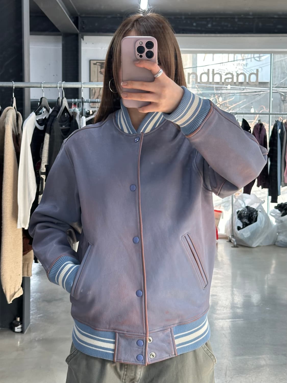 슈프림 19SS 원 레더 바시티자켓 블루 상품이미지5