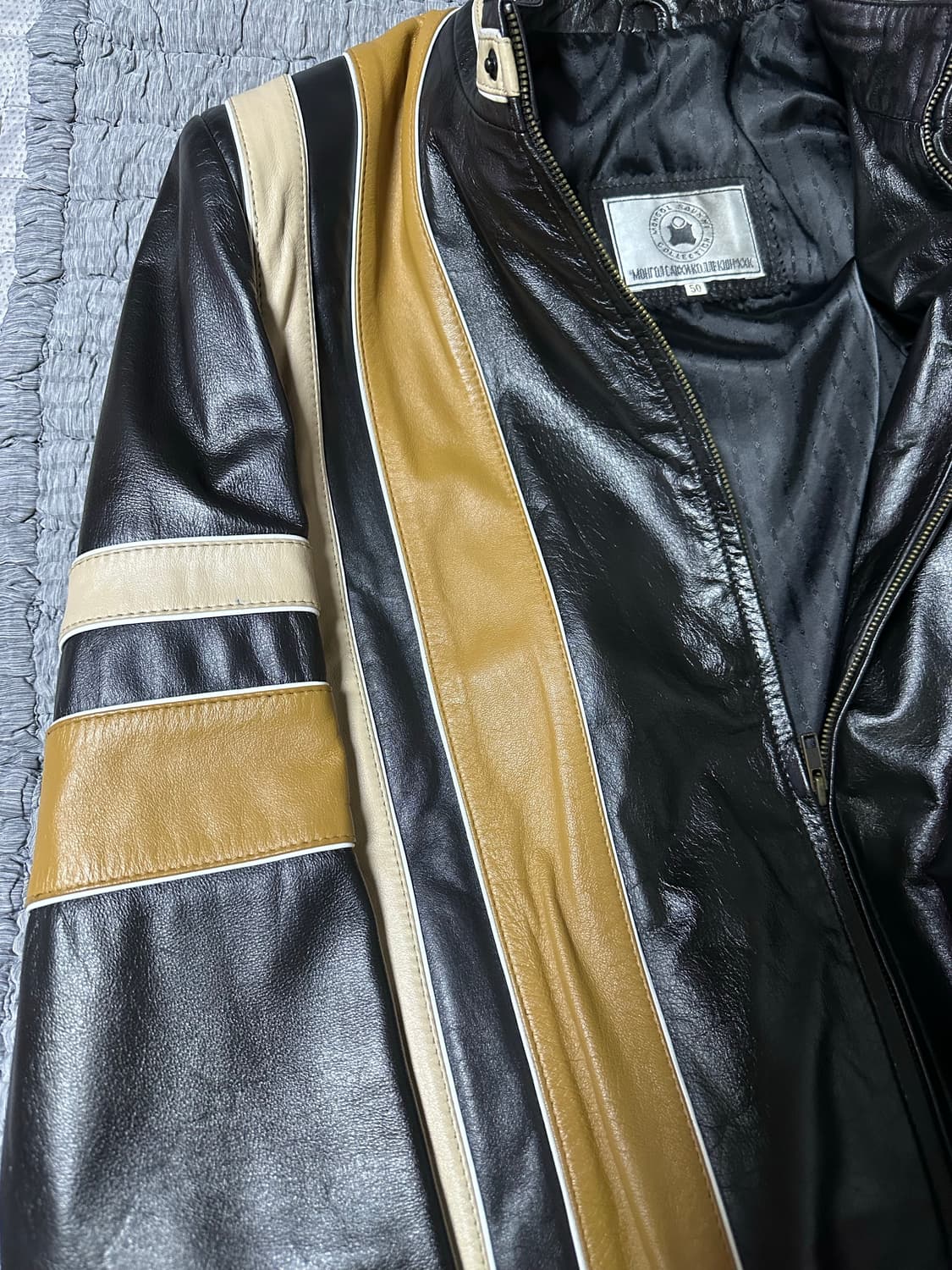 몽골 사브히 컬렉션 배색 가죽 자켓 50 상품이미지4