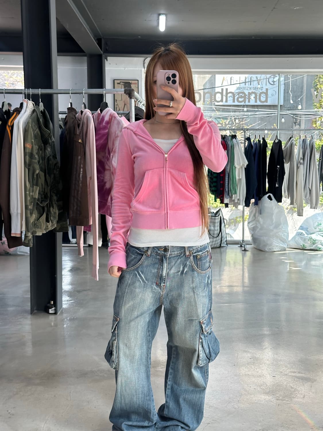 쥬시꾸뛰르 크라운 윙 큐빅 벨루어 후드집업 핑크 상품이미지2