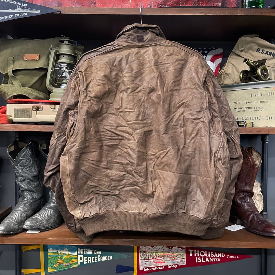 90s 아틀레틱 빈티지 A-2 플라이트 리얼 레더 자켓 상품이미지2