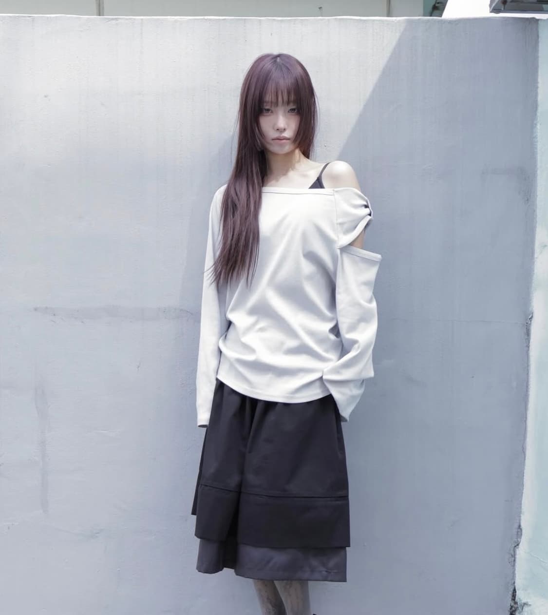 체메씨 BOW ONE-SHOULDER LONG SLEEVE 라이트 그레이 상품이미지2