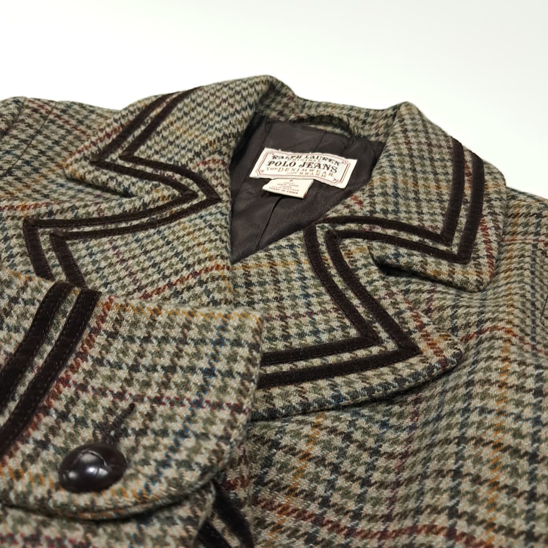 CL427 S 폴로 00s 울 건클럽체크 벨벳트리밍 자켓 아우터 상품이미지5