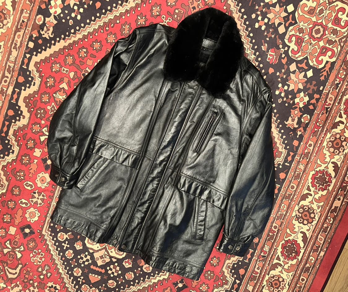 ( L-XL ) 가죽코트 가죽카코트 레더자켓 빈티지가죽 바이커자켓 상품이미지1