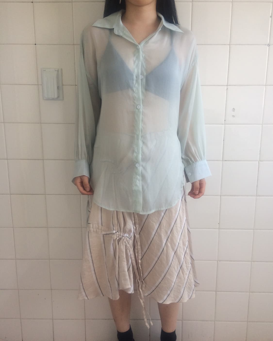 Side tied point see through shirt 상품이미지5