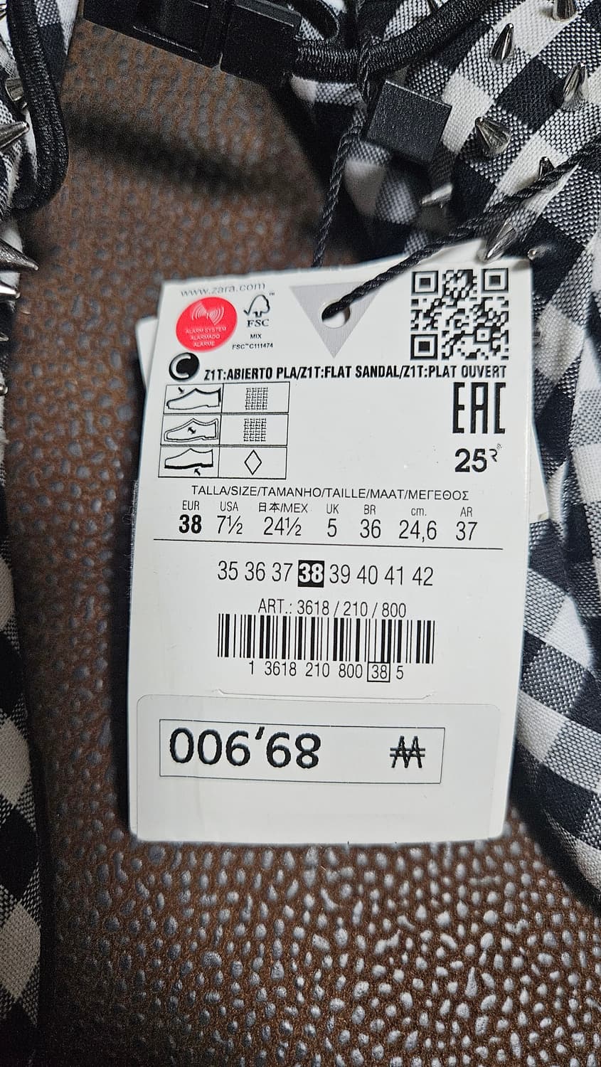 자라 체크원단 스터드 쪼리 슬리퍼(38) 새상품 상품이미지4