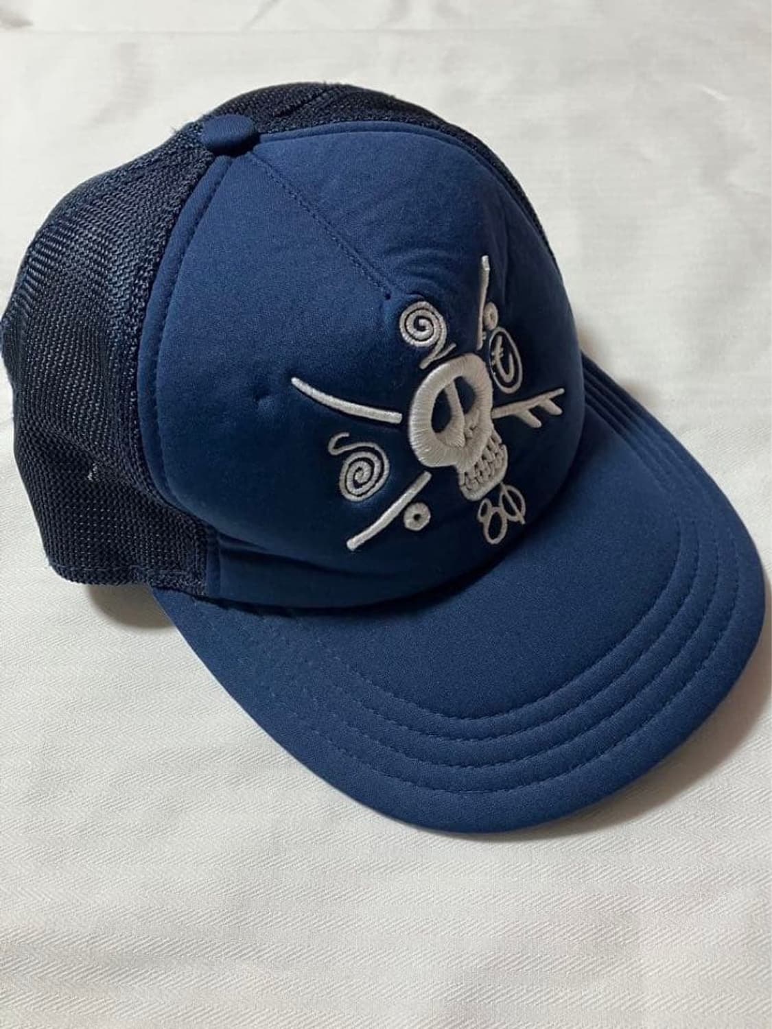 00s 스투시 스컬 메쉬 트러커 캡 네이비 상품이미지2