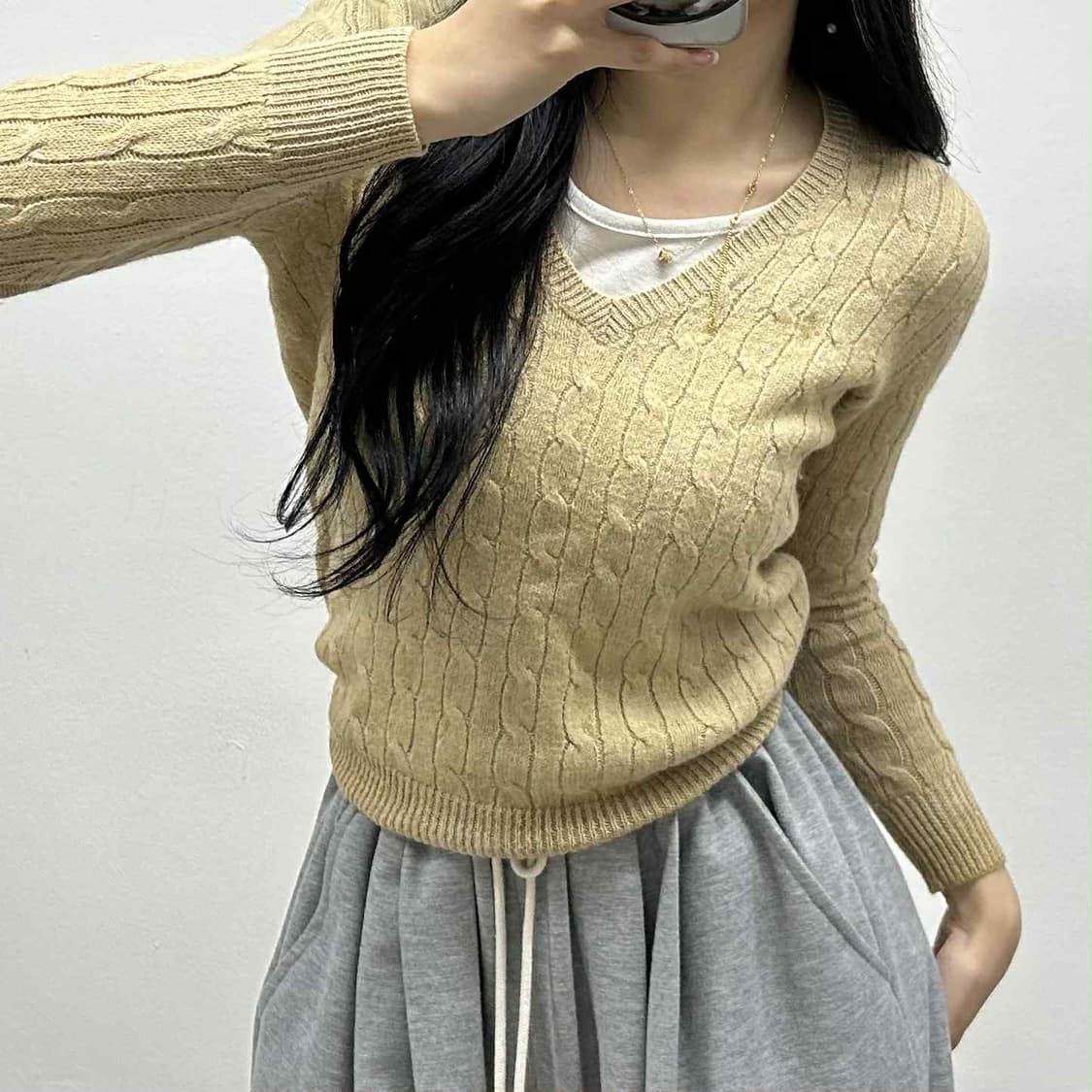 폴로 랄프로렌 핀터깔 베이지 걸즈 브이넥 울 니트(S) 상품이미지1