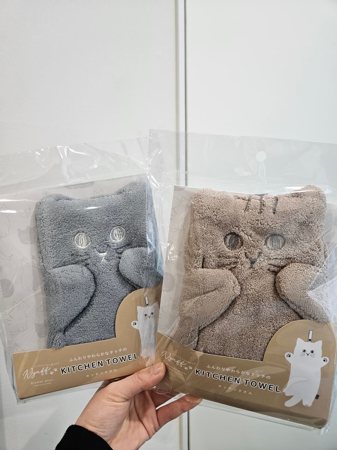 일본정품 Nyaff 고양이 타올 회색/베이지 주방수건 상품이미지1
