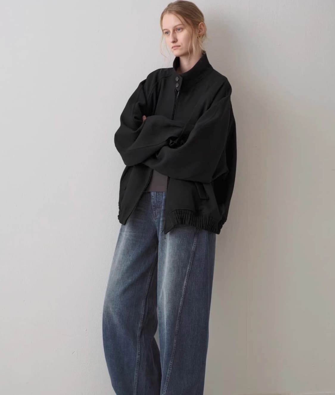 (s) 파사드패턴 울 블루종 자켓 블랙 상품이미지2