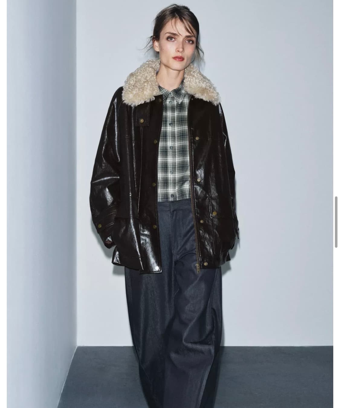 자라 페이크 퍼 칼라 재킷 브라운 XS 상품이미지1