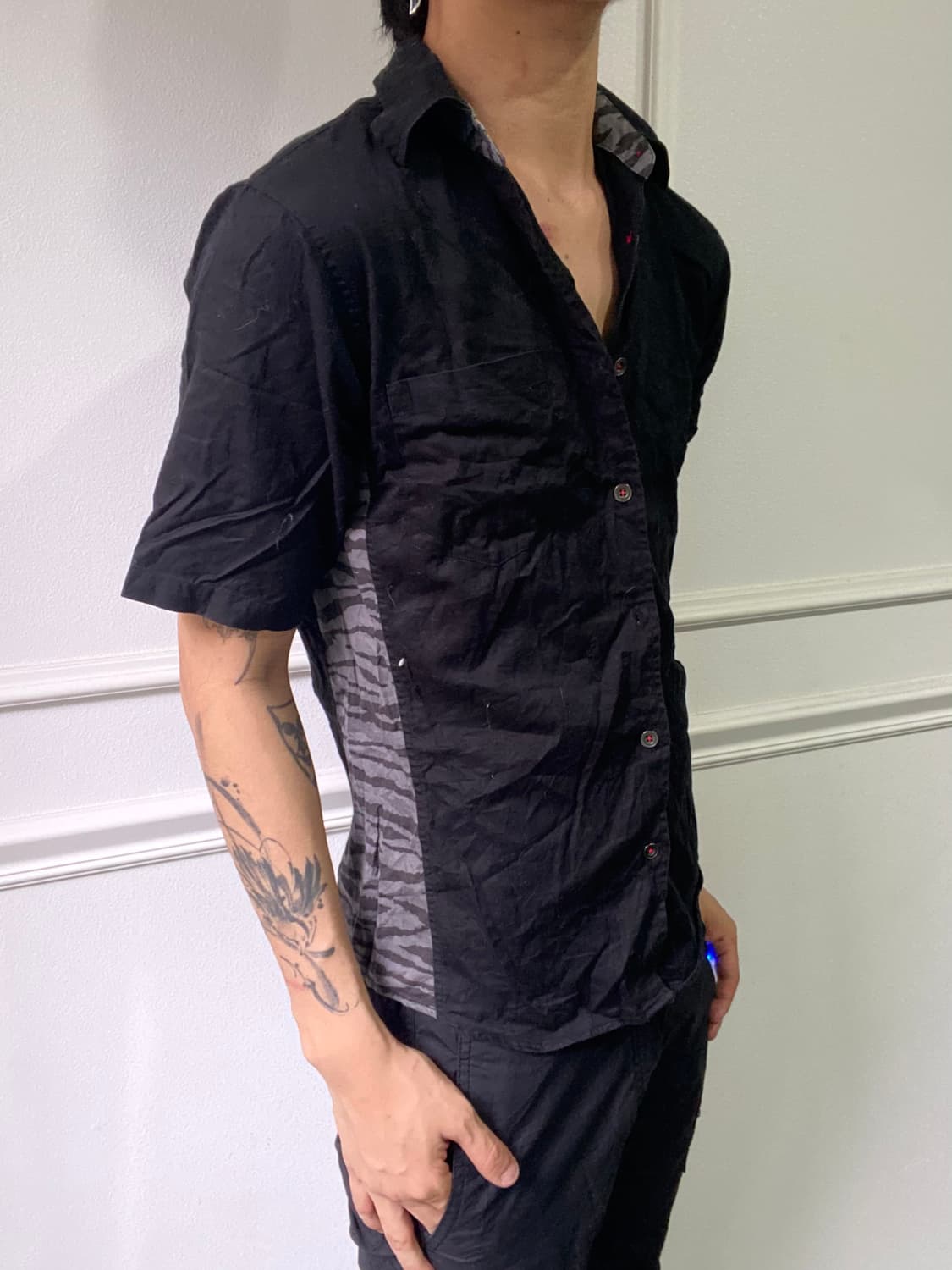 Zebra Pattern Black Slim Fit Shirts 상품이미지1