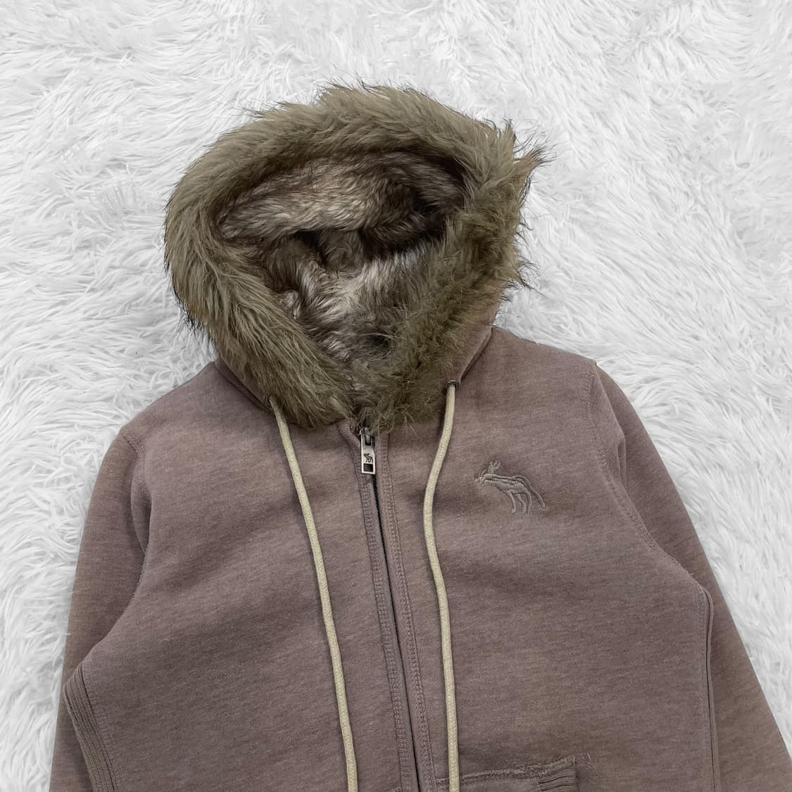 아베크롬비 울프죠 퍼 후드집업 베이지 브라운 상품이미지3