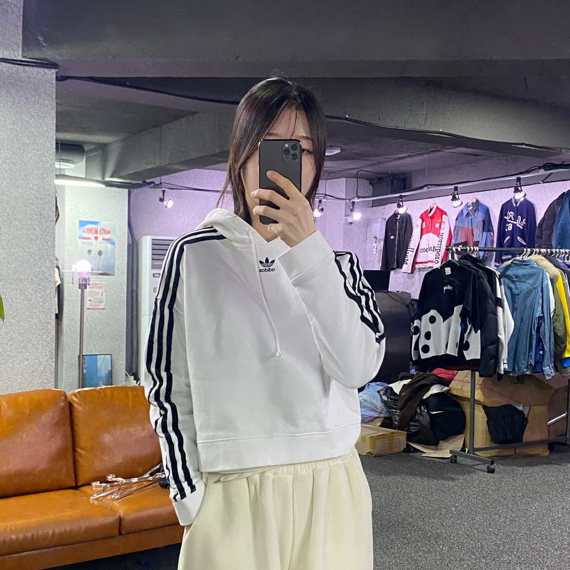 아디다스 미들로고 트랙탑 크롭 후드티 B3337 상품이미지1