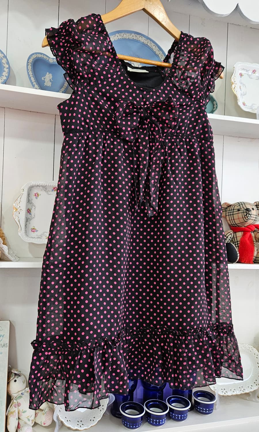 블랙 핑크 도트 쉬폰 원피스 상품이미지2