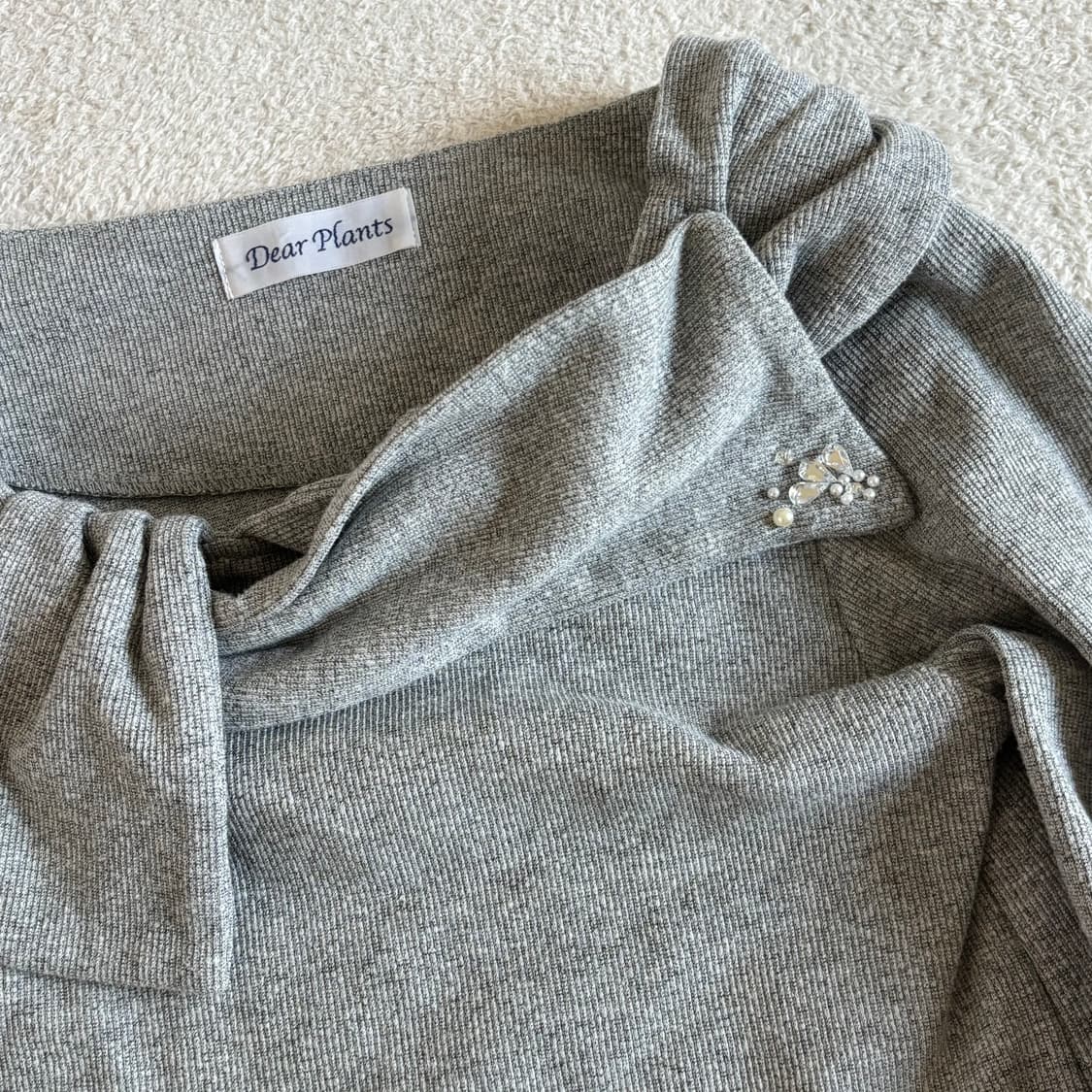 일본빈티지 dear plants 그레이 골지 큐빅 포인트 탑 상품이미지3