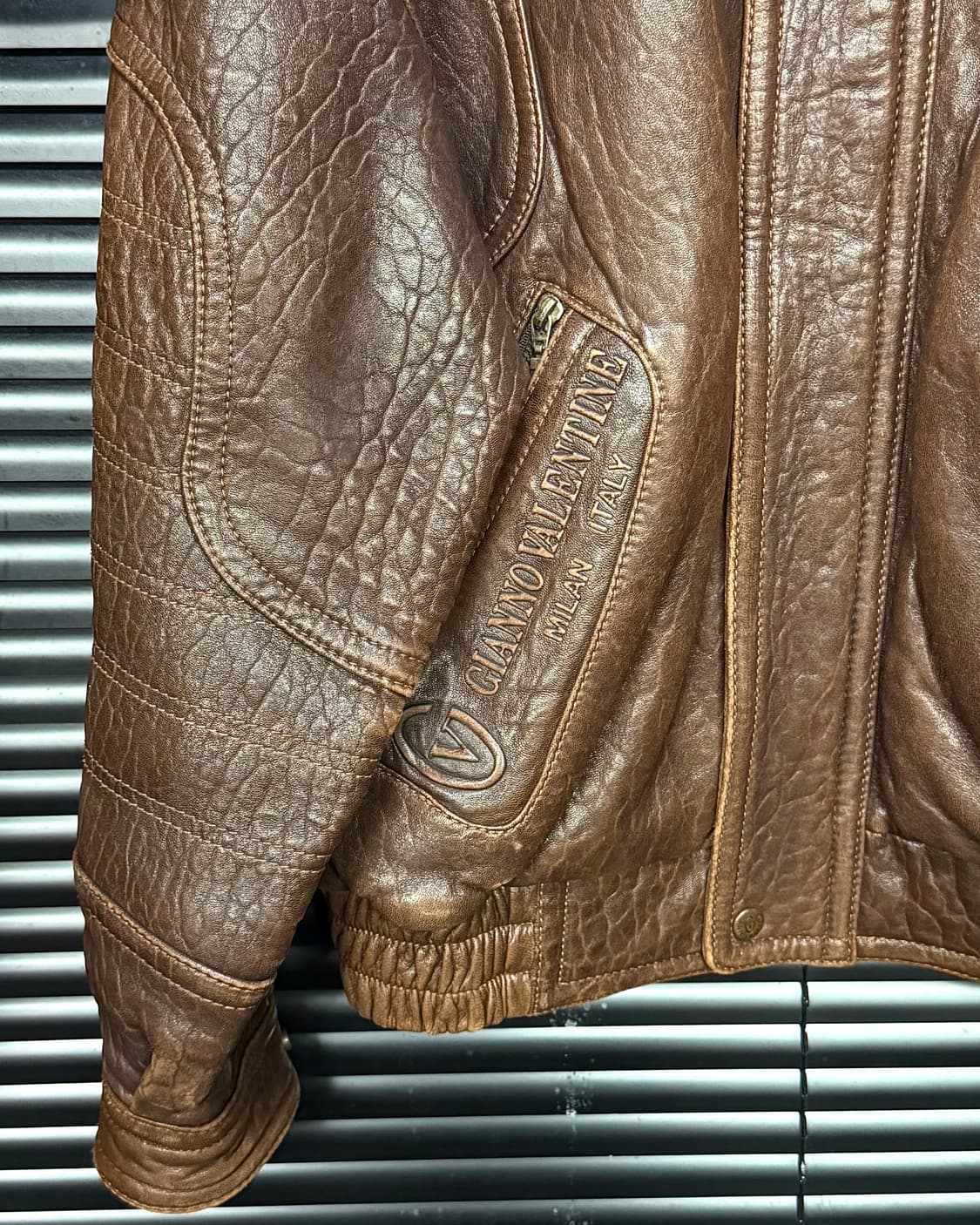 지아노 발렌타인 브라운 갈색 양가죽 가죽 레더 점퍼 이태리 봄버 블루종 상품이미지4