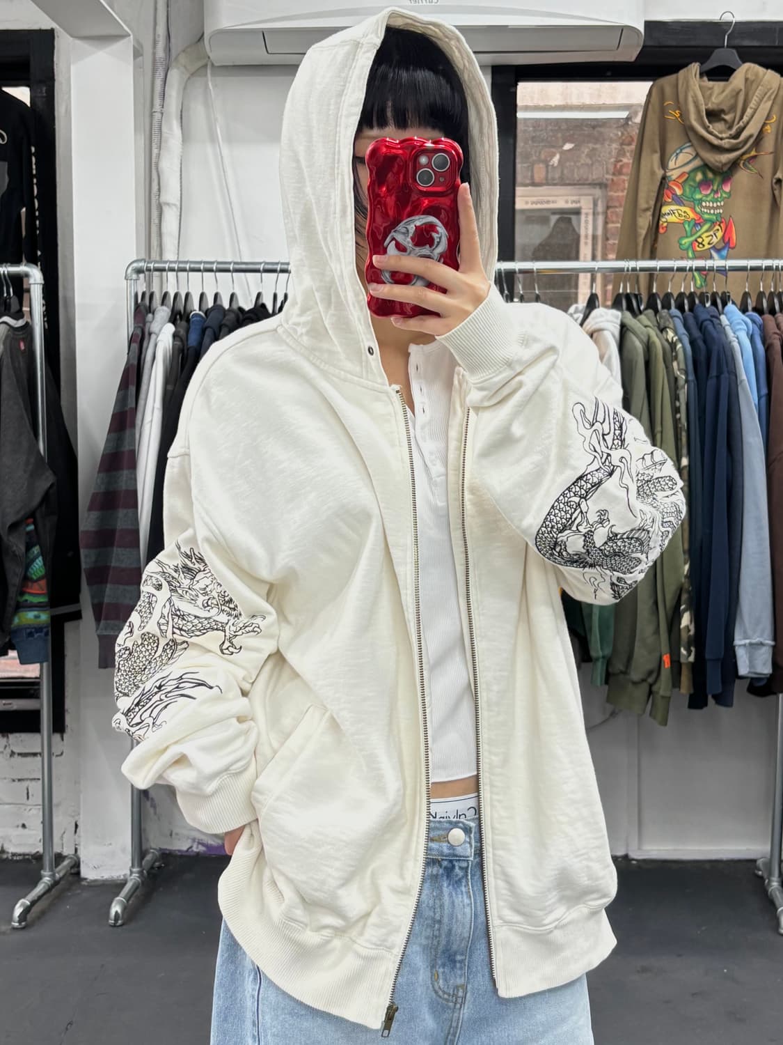 카라쿠리 타마시 오리엔탈 화이트 후드집업 상품이미지5