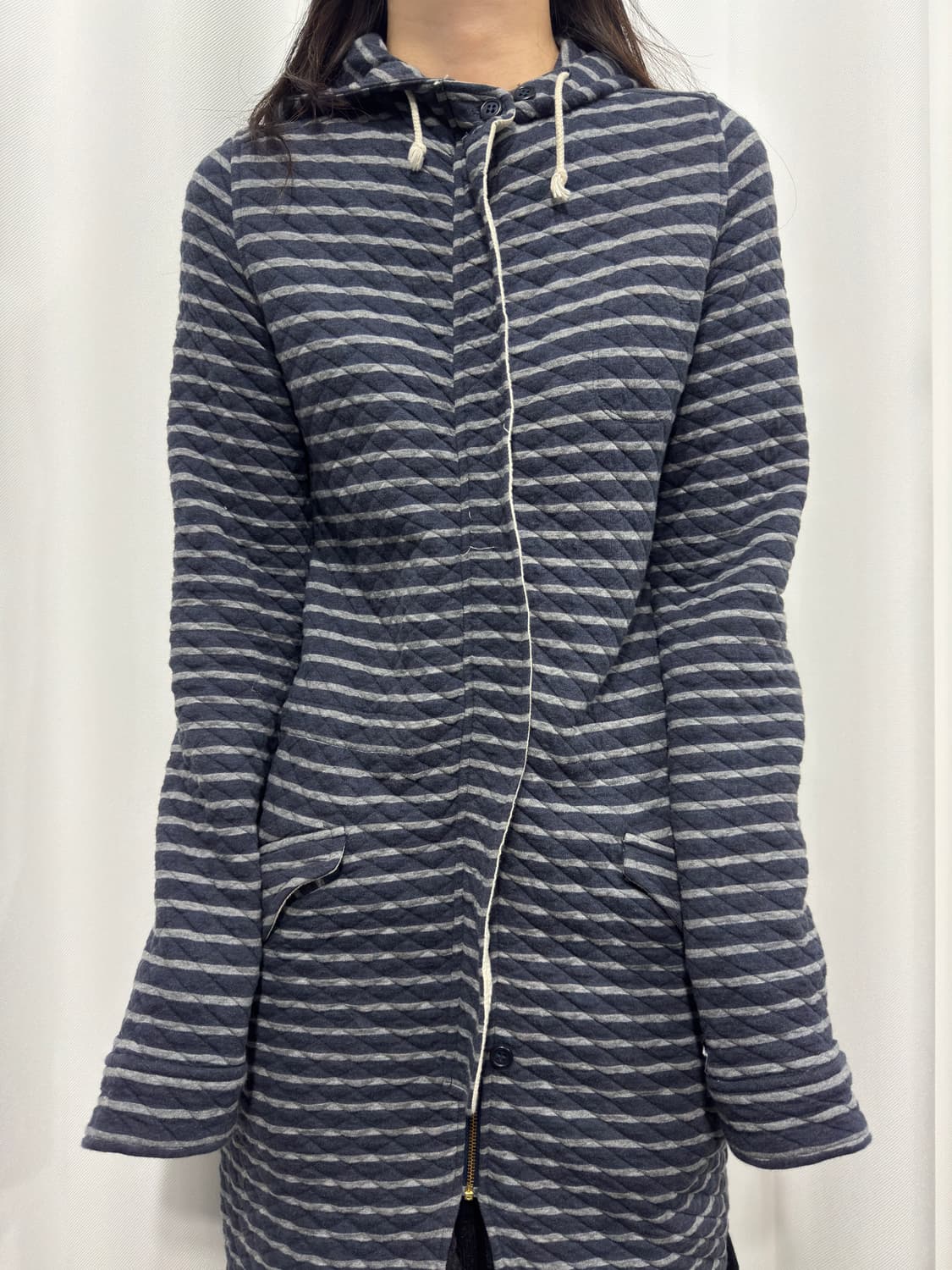 stripe hood long coat 상품이미지2