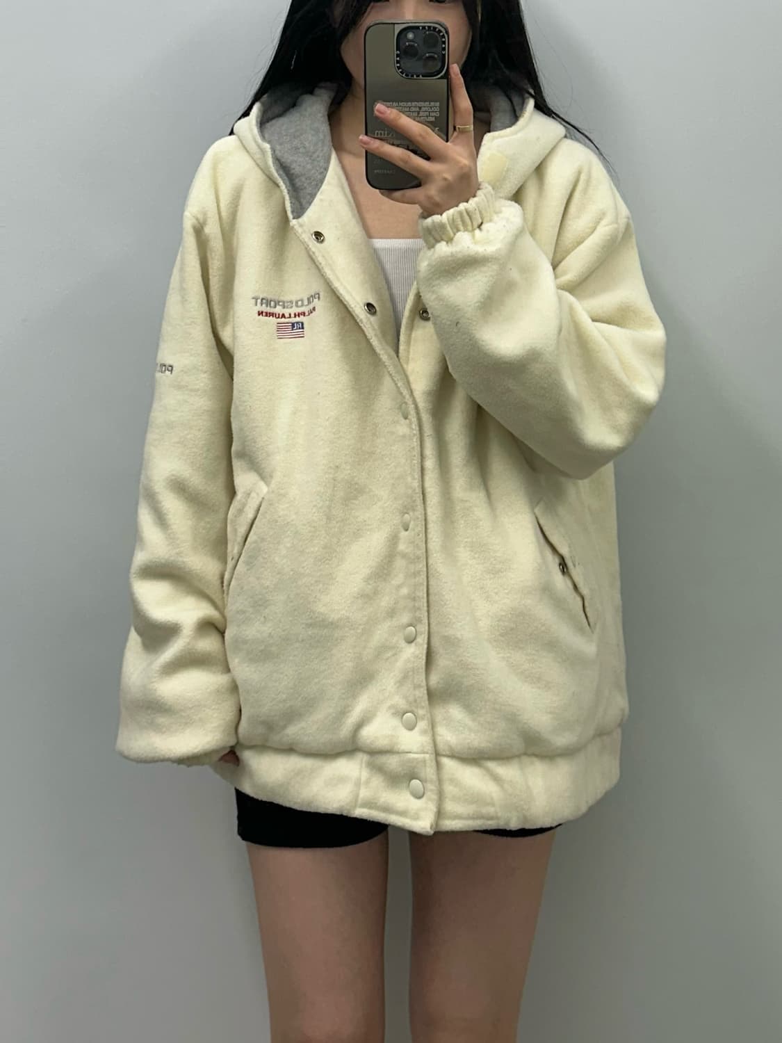 90s 폴로 스포츠 아이보리 후리스 후드집업 점퍼 상품이미지1