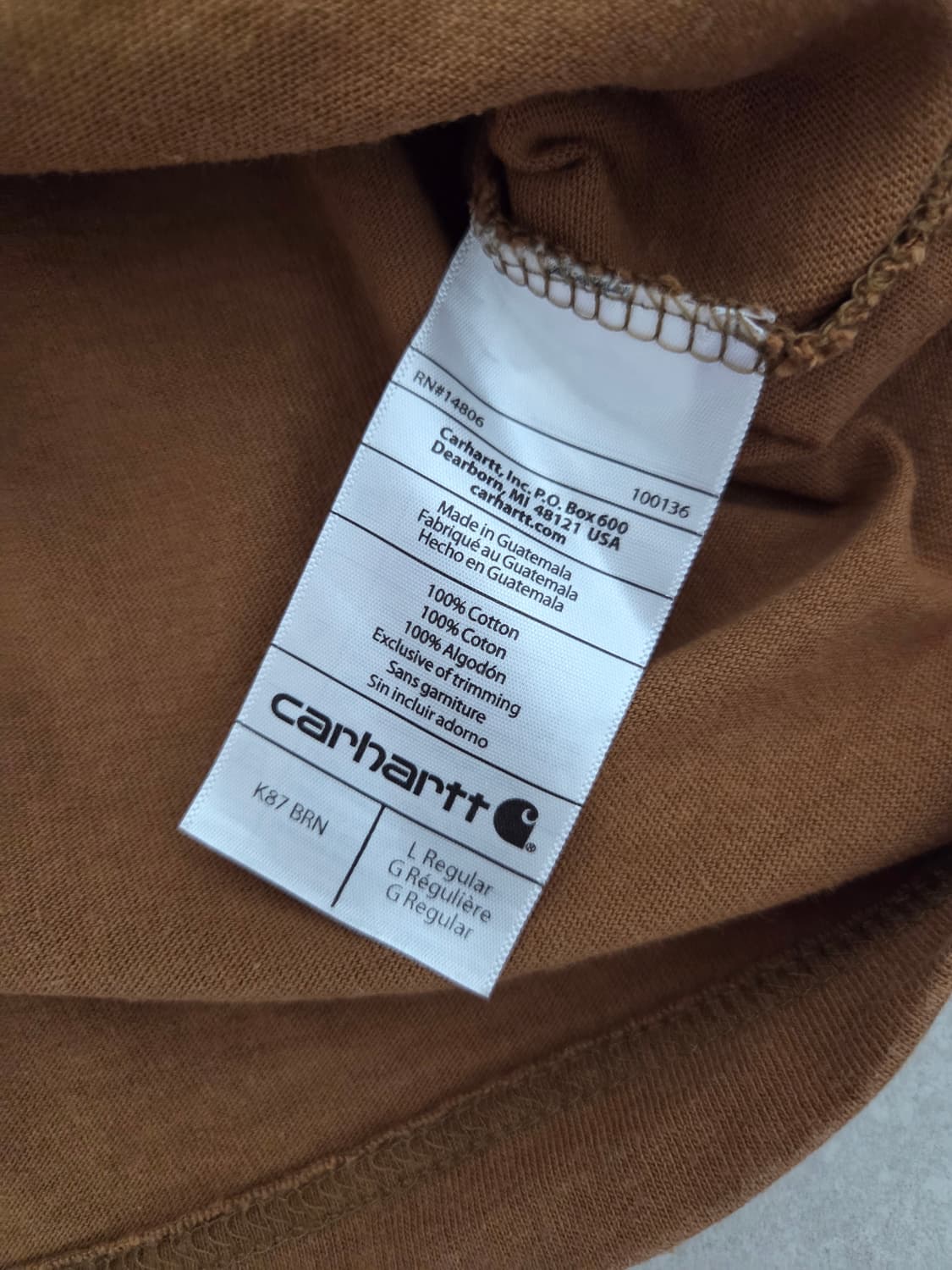 칼하트 오리지널핏 반팔티 브라운 상품이미지5