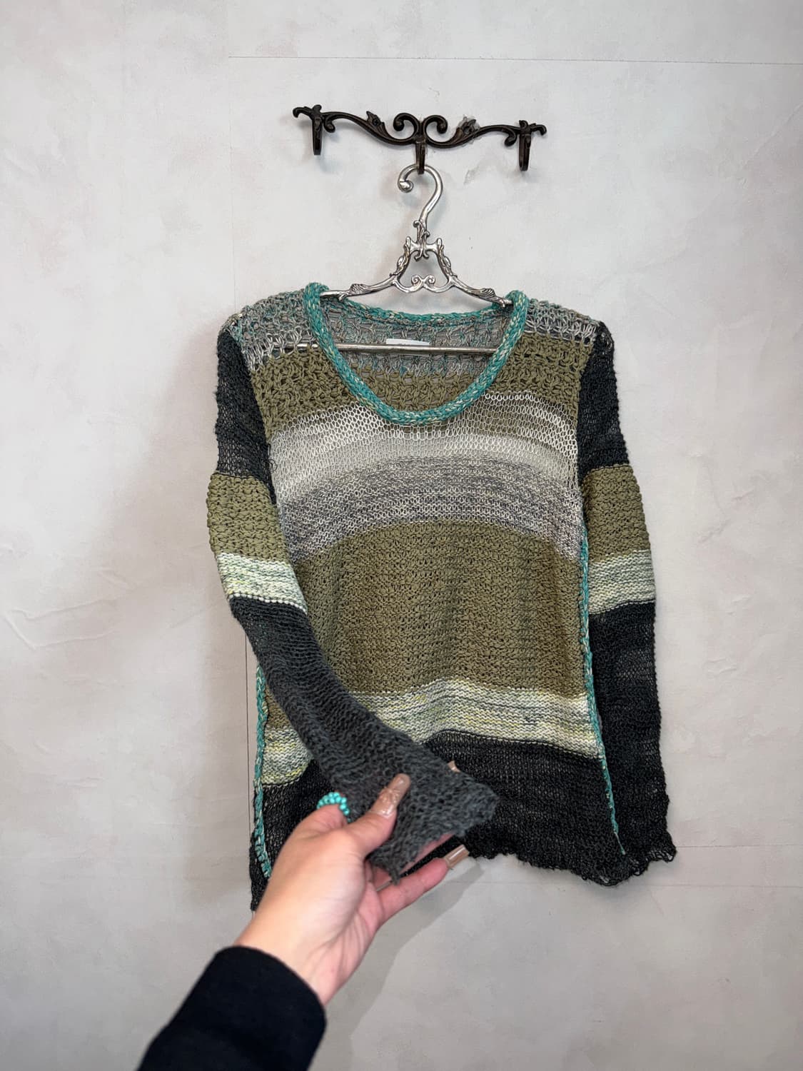 TIME charcoal olive grunge loose knit  상품이미지2