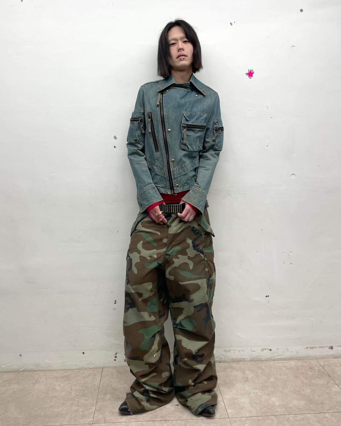 Big pocket asymmetric wash denim jacket 상품이미지8