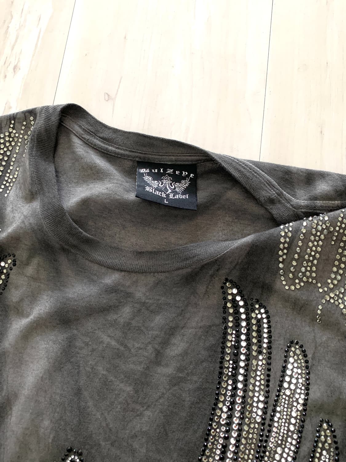 Washed gray rhinestone skull T-shirt 상품이미지6