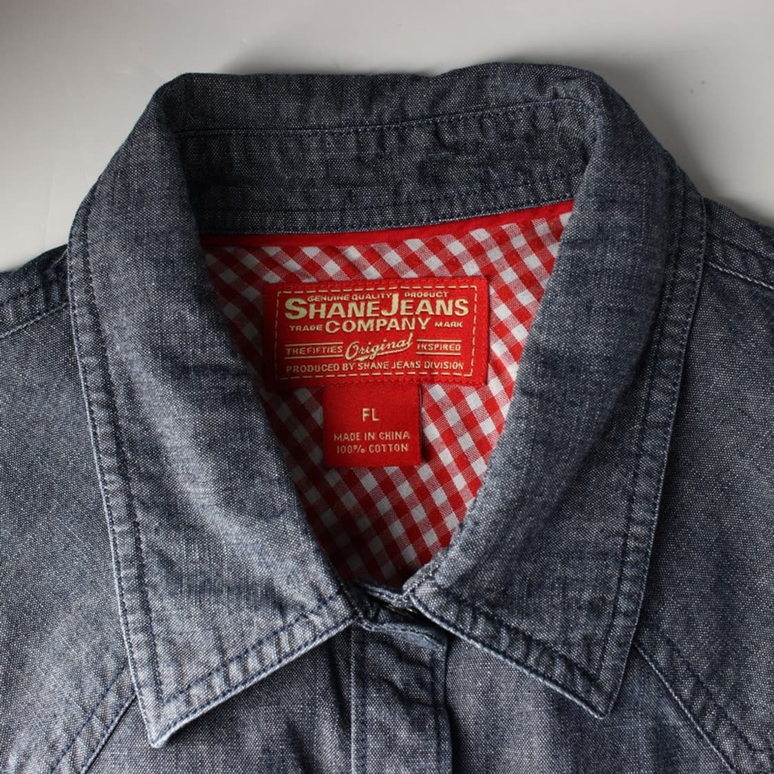 쉐인진스 레드 체크 배색 반팔 데님 셔츠 FL 상품이미지5