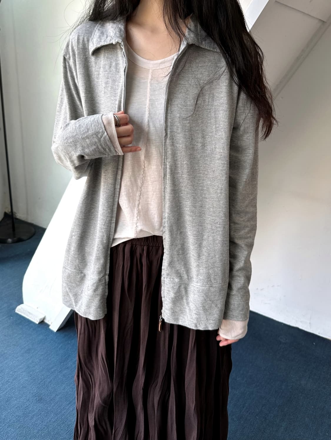 High count cotton micro stripe zip jacke 상품이미지7