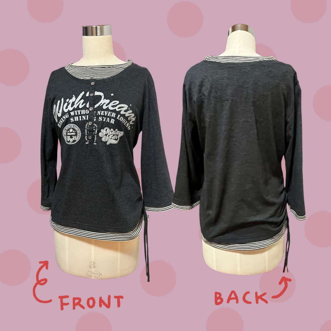 빈티지 7부 소매 스트라이프 레이어드 티셔츠 상품이미지2