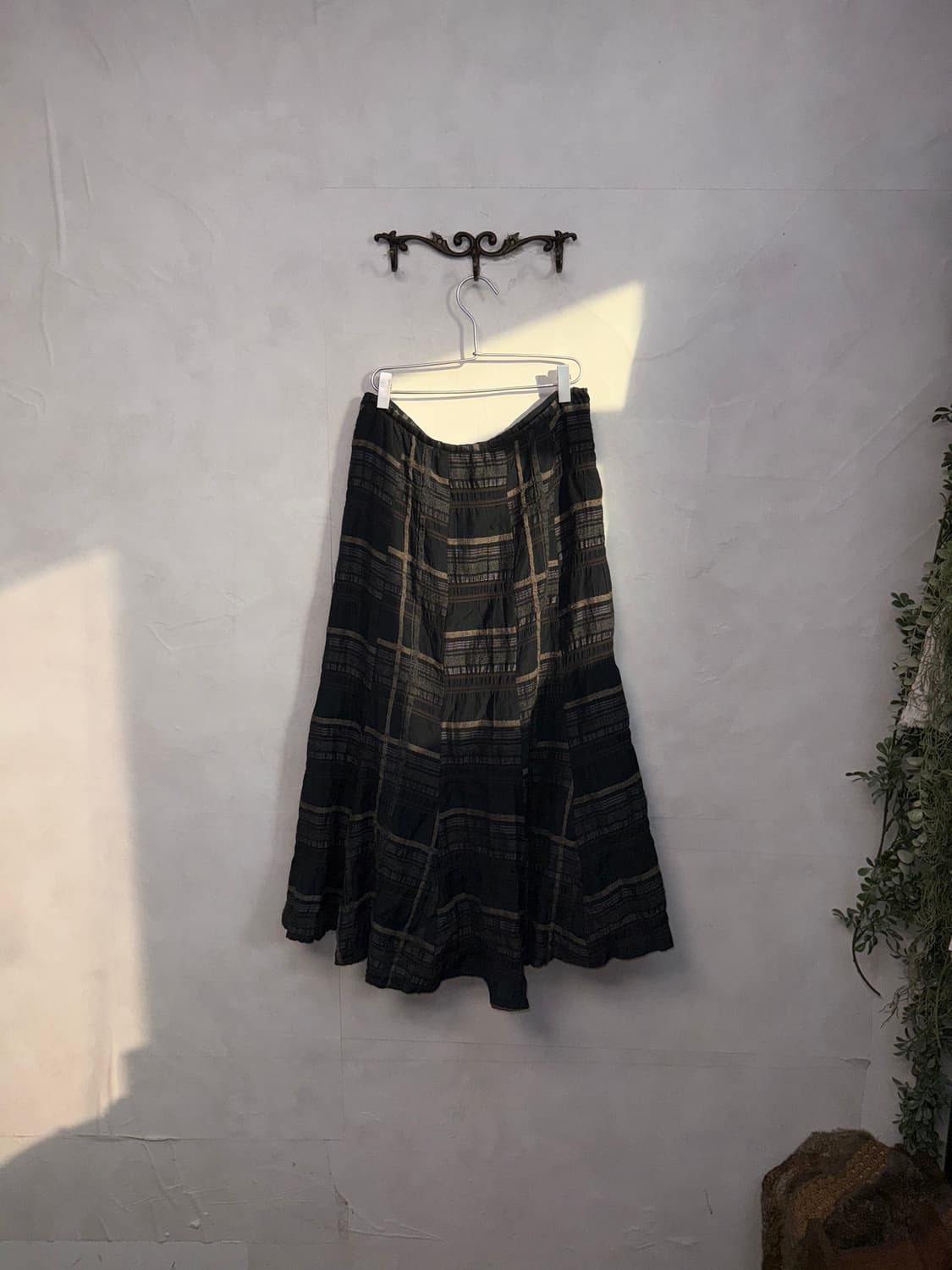 Black brown check patch long skirt  상품이미지3