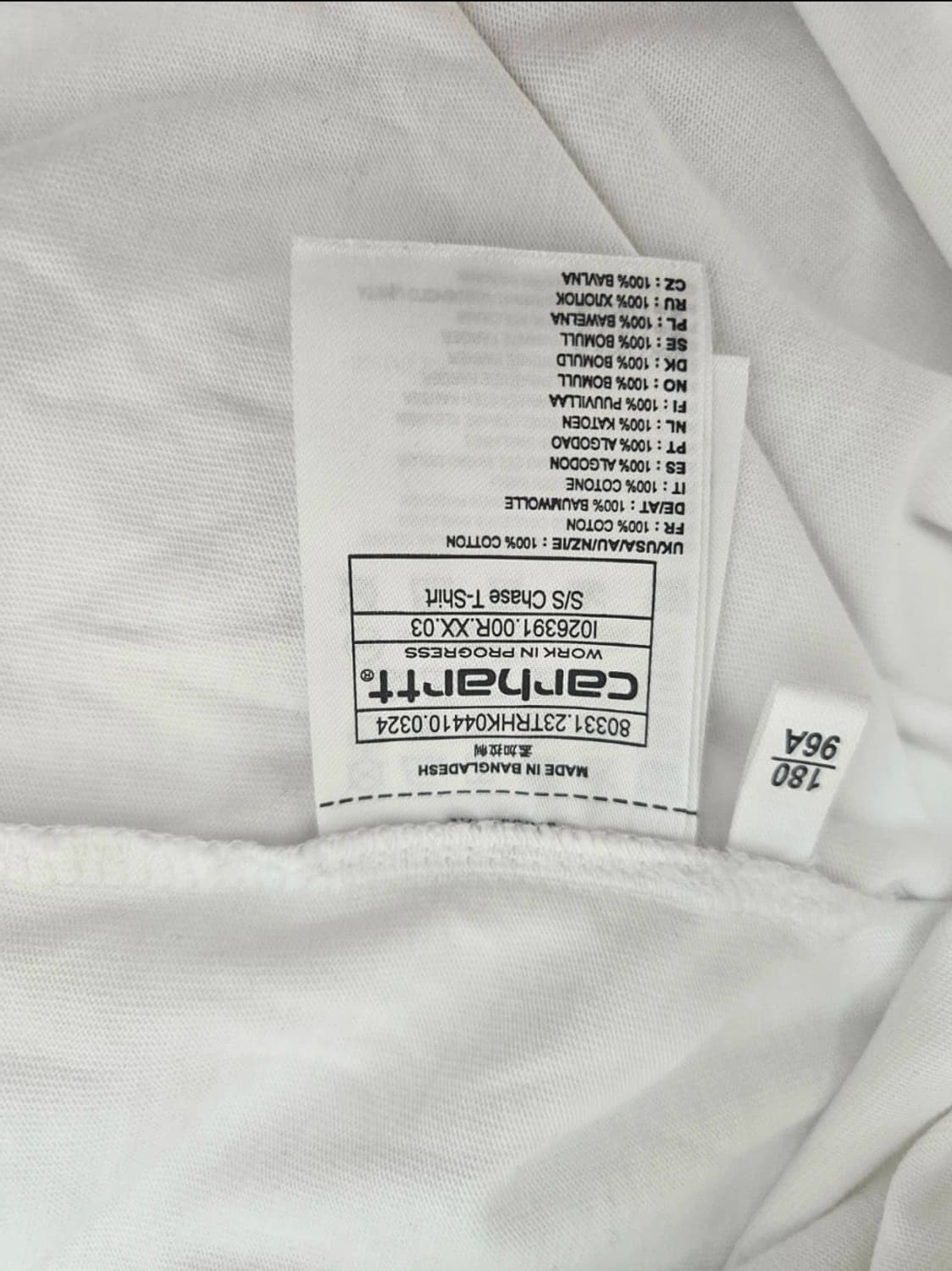 칼하트 WIP 오버핏 반팔티 L 화이트 상품이미지4