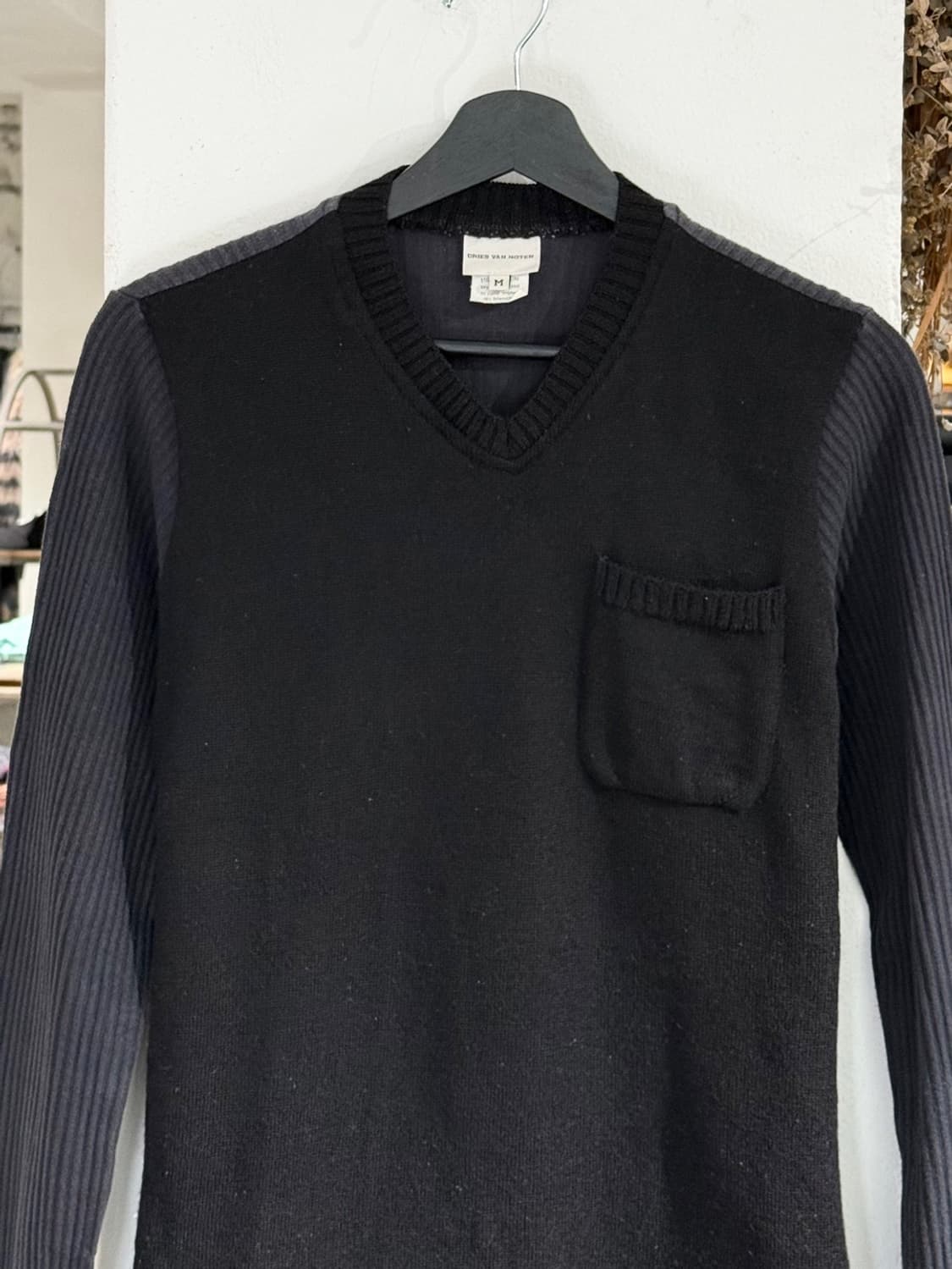 드리스 반 노튼 블랙 립니트 믹스 포켓 스웨터 상품이미지4