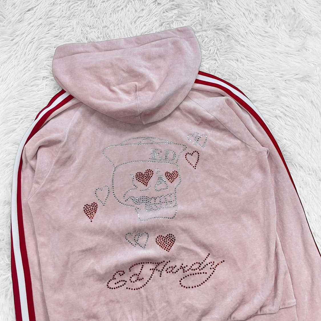 에드하디 스컬 큐빅 벨벳 후드집업 핑크 상품이미지4