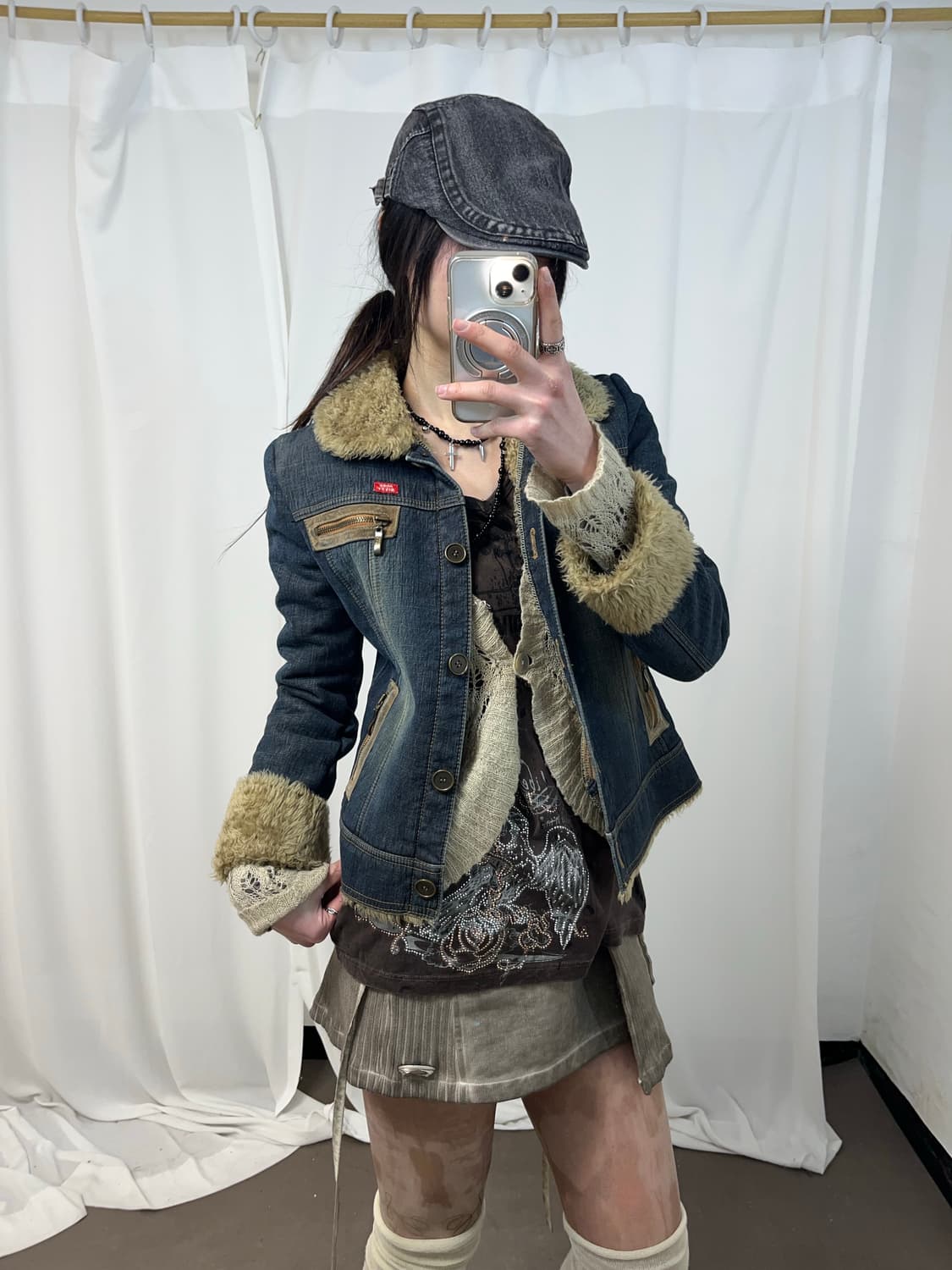 Y2K 퍼 카라 데님 자켓 상품이미지1