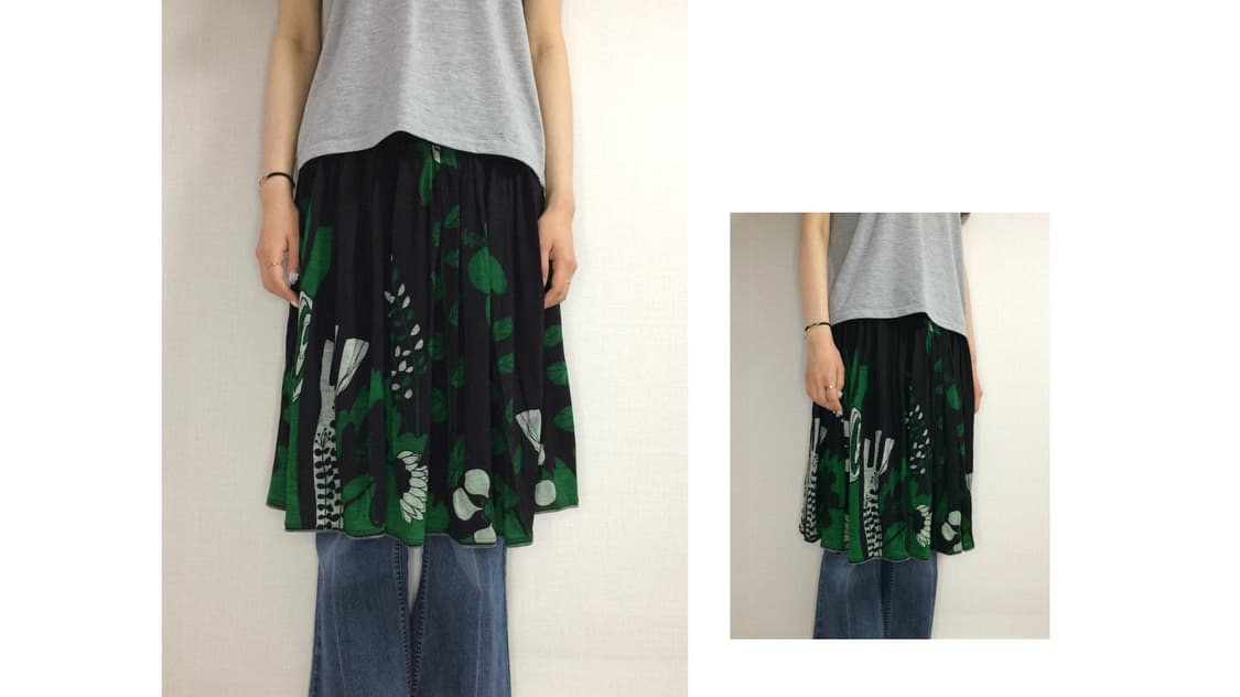 츠모리 치사토 블랙 그린 플라워 밴딩 스커트 상품이미지1