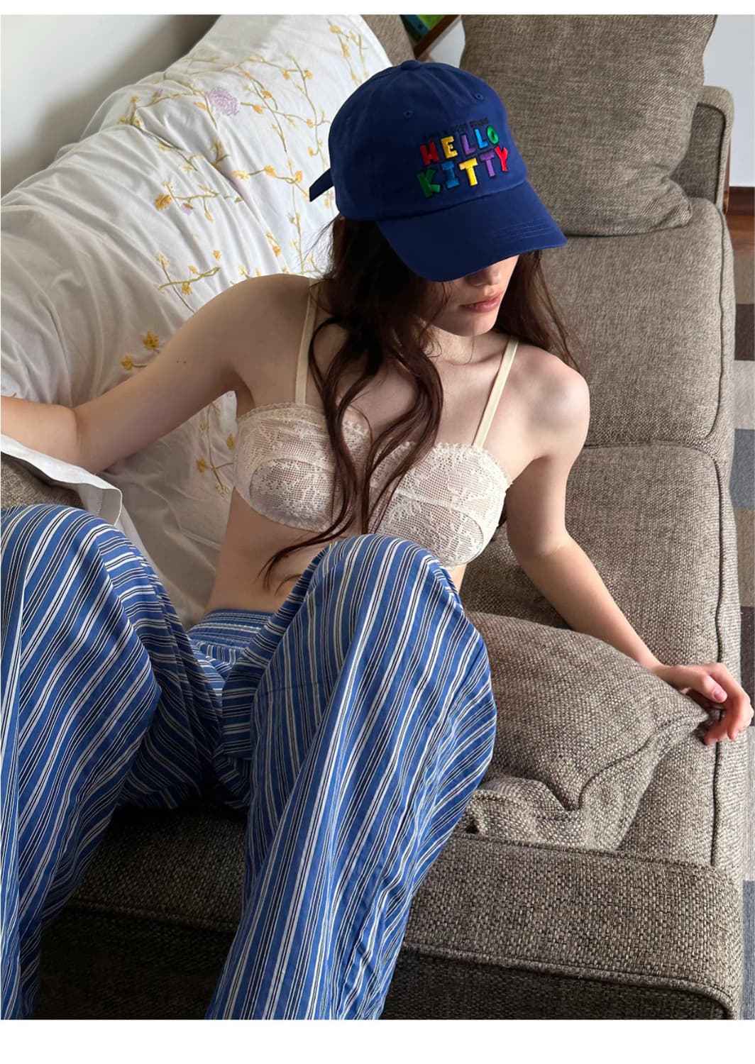 새상품) 파르벵 태닝 헬로키티 자수 볼캡 블루 상품이미지7