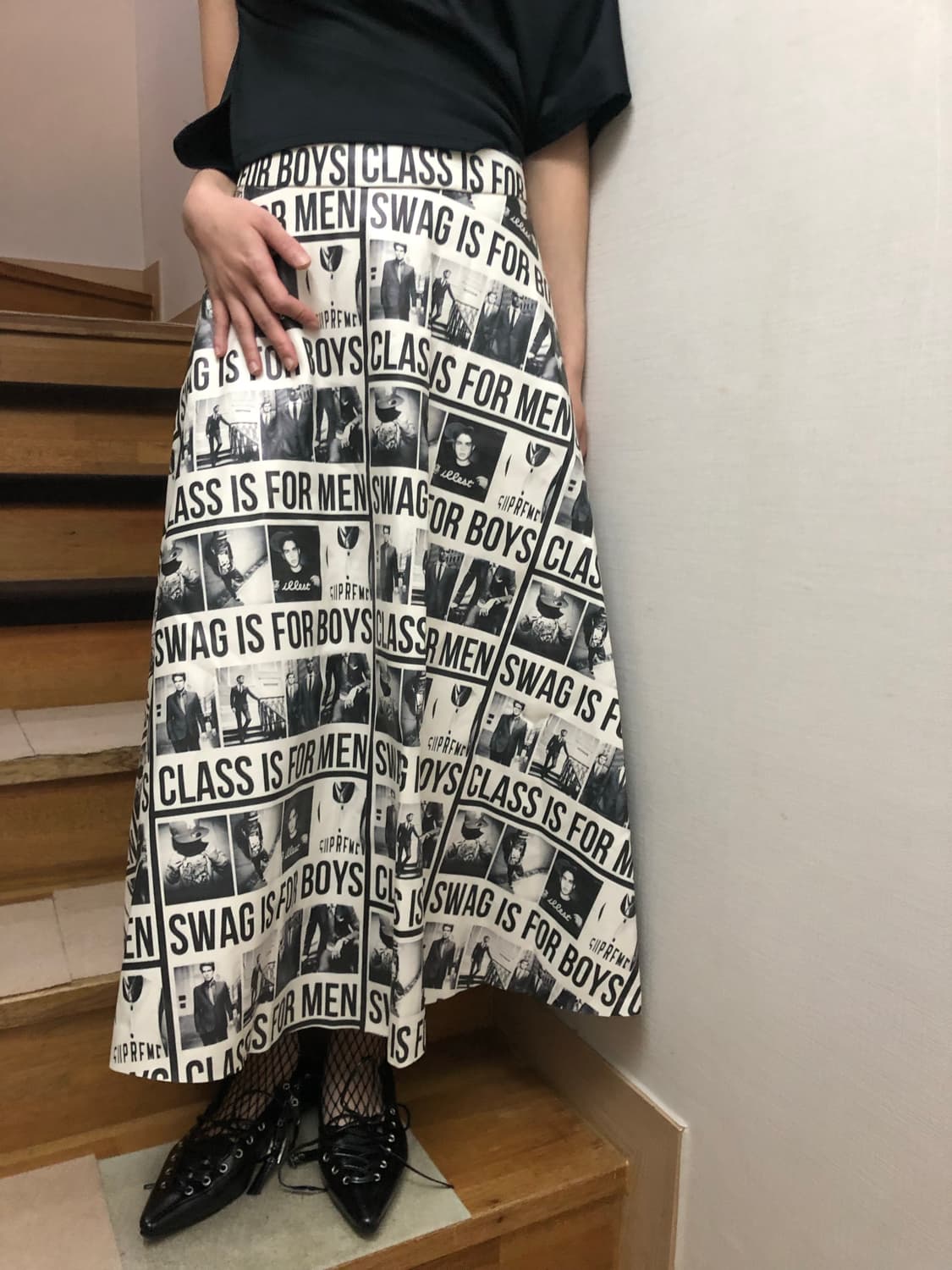 빈티지 뉴스페이퍼 프린팅 롱 스커트 상품이미지8