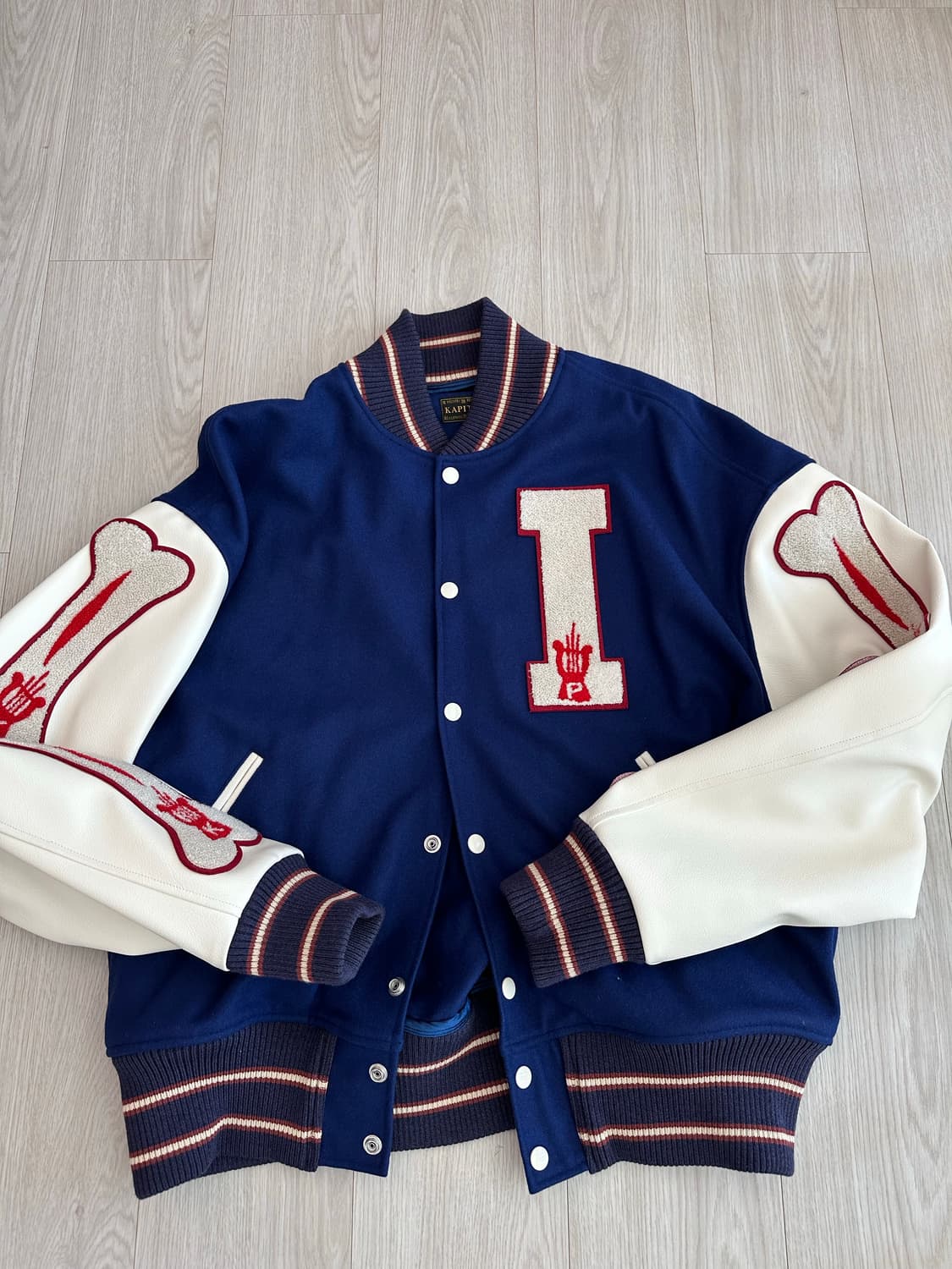 캐피탈 울 아이파이브 바시티 자켓 L 블루 본 레더 상품이미지1