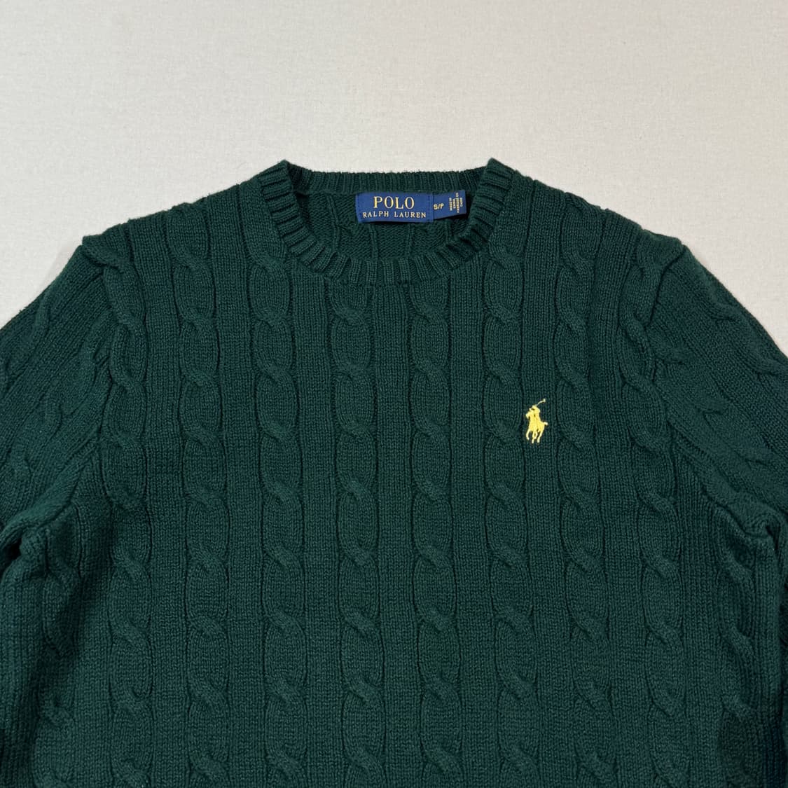 S) 폴로 랄프로렌 케이블 꽈배기 라운드넥 니트 그린 상품이미지3