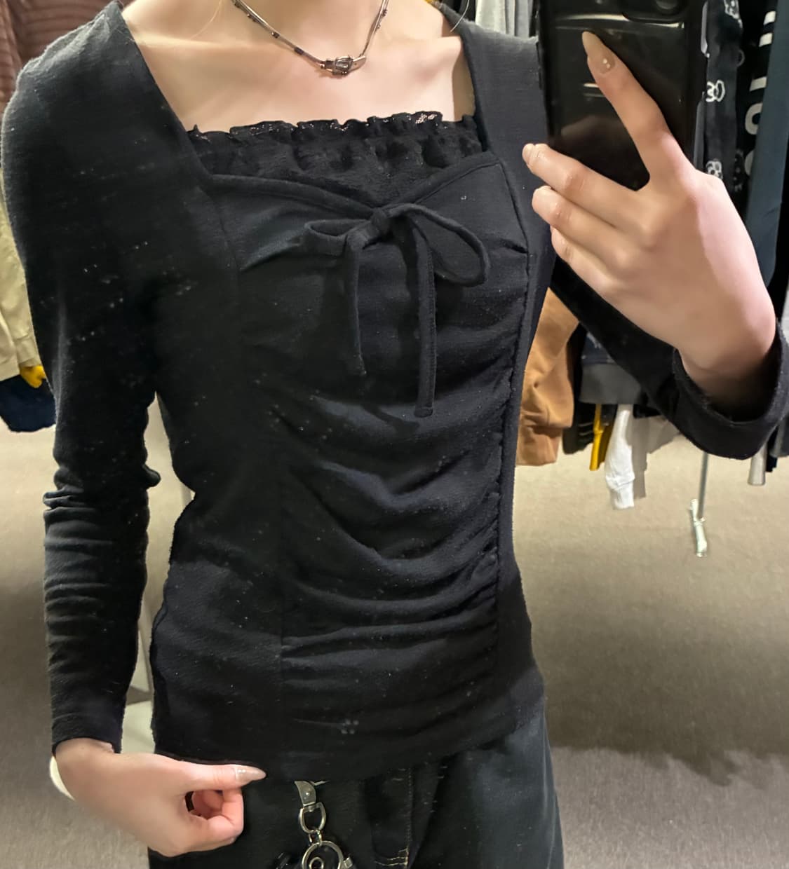 M)Japanese vintage 여성 레이스 셔링 롱슬리브 상품이미지1