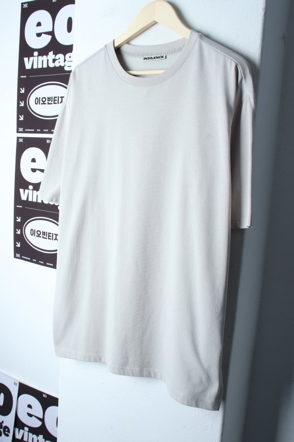 (L-2XL) 인사일런스 반팔 티셔츠 오버핏 베이지 무지-H32821 상품이미지1